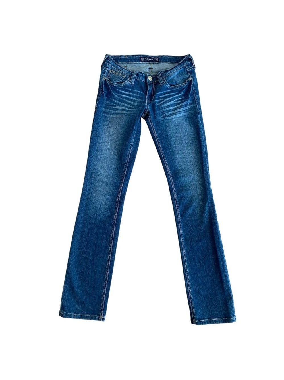 Pepe jeans low rise flap pockets crystal, embroidery& studded blue denim size 27